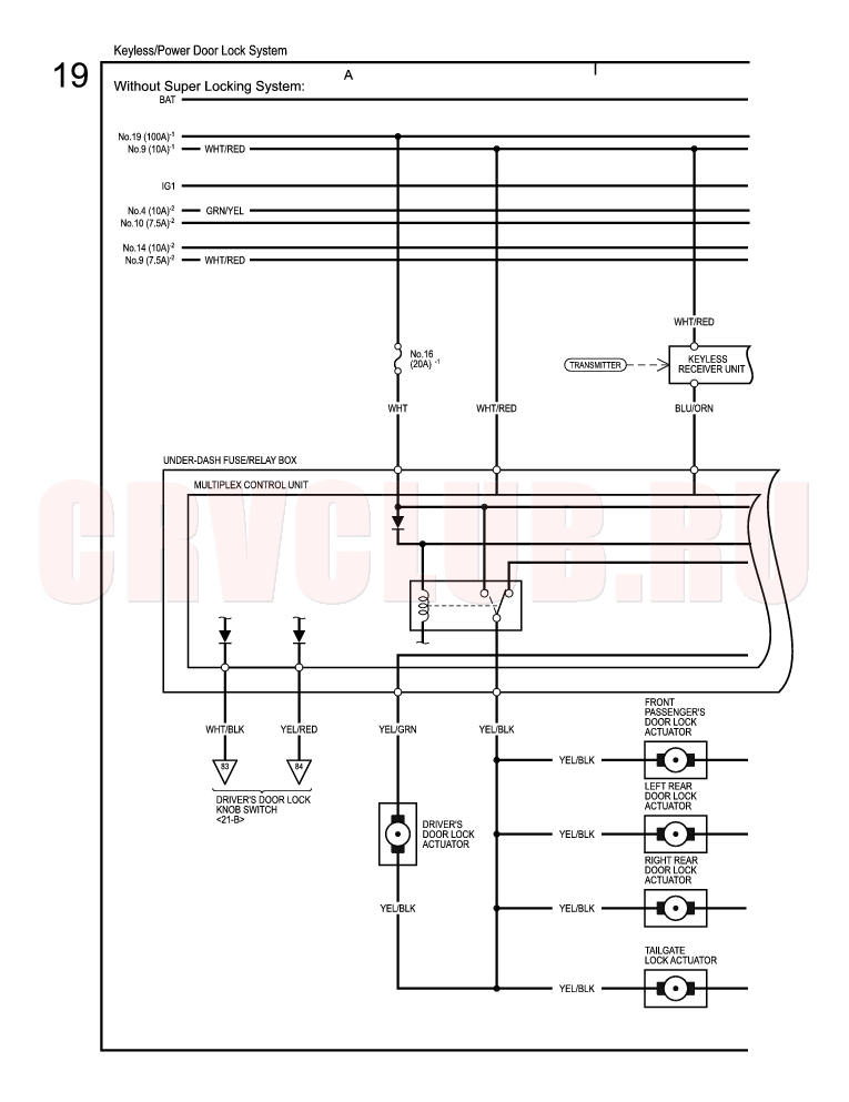 Keyless/Power Door Lock System (Without Super locking System) (cont'd